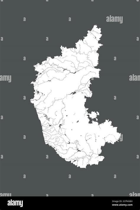 India states - map of Karnataka. Hand made. Rivers and lakes are shown ...