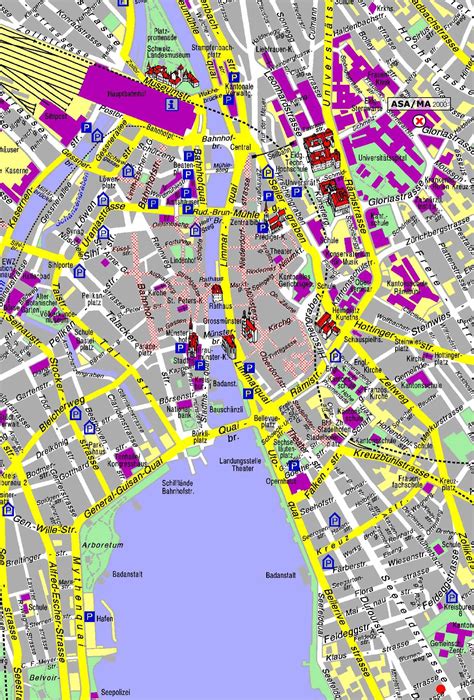 Detailed tourist map of Zurich city center. Zurich city center detailed ...