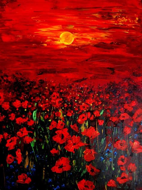 Items similar to Painting Oil Original Poppy Field - 40 x 29 - Red ...