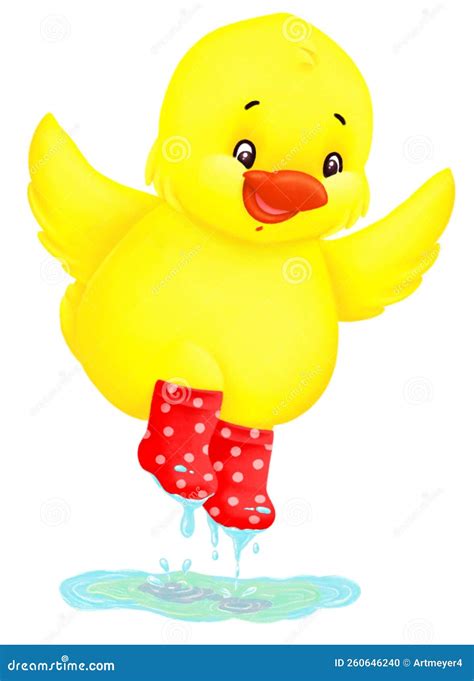 A Cute Duck is Playing in a Puddle Stock Illustration - Illustration of ...