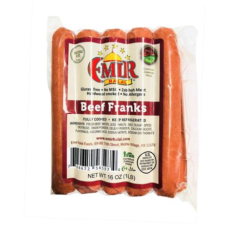 Premium Halal Beef Franks (1 lb, 10 franks) - Emir Halal Foods - Order Online Halal Delicatessen ...