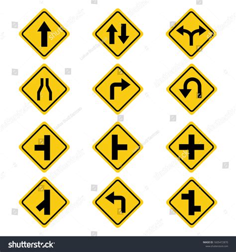 Illustration Various Isolated Yellow Road Signs Stock Vector (Royalty Free) 1605472870 ...