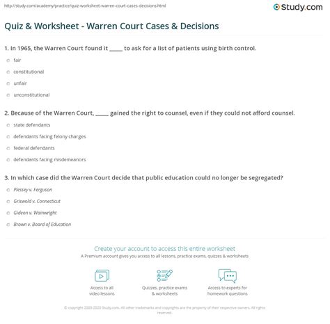 Quiz & Worksheet - Warren Court Cases & Decisions | Study.com