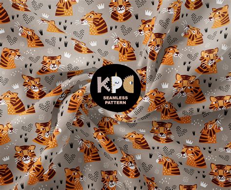 Tiger heads seamless repeat pattern modern animal fabric | Etsy