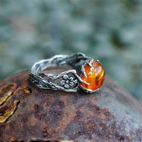 Amber Ring May antique ring womens rings flower | Etsy | Sterling silver rings boho, Amber ring ...