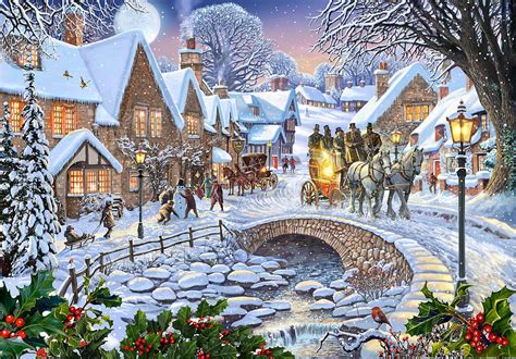 Winter Village Stream Painting by Steve Crisp