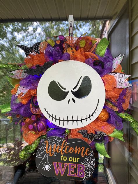 Jack Skellington wreath halloween wreath light up wreath | Etsy