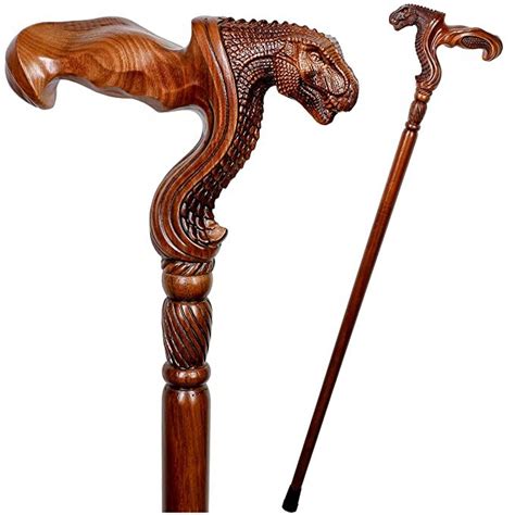 Amazon.com: Wooden Walking Stick Cane with T-rex Dinosaur Dragon Head ...