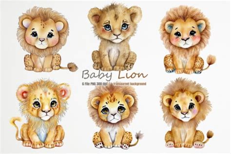 Baby Lion Watercolor Clipart Gráfico por 21XSTUDIO · Creative Fabrica