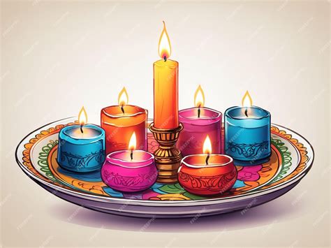 Premium AI Image | Diwali lighting candle plate illustration on white ...