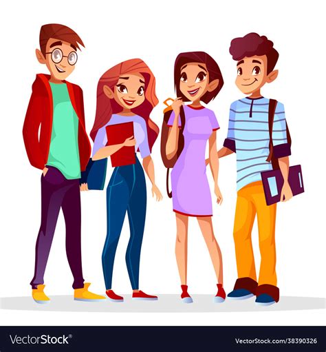 Cartoon cheerful college students set Royalty Free Vector