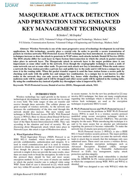 MASQUERADE ATTACK DETECTION AND PREVENTION USING ENHANCED KEY MANAGEMENT TECHNIQUES | Computer ...