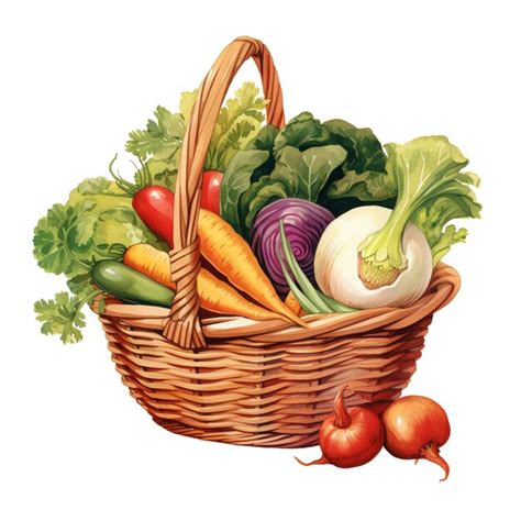 Premium AI Image | beautiful vegetables in basket watercolor Vegetable clipart illustration