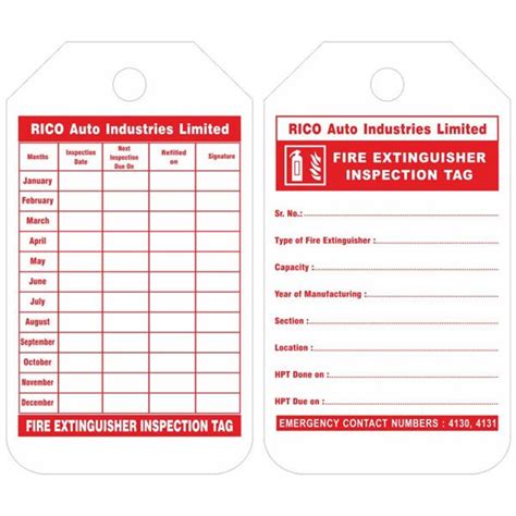 NMC RPT26ST Fire Extinguisher Recharge Inspection Record Tag, Paper Polytag Industrial ...