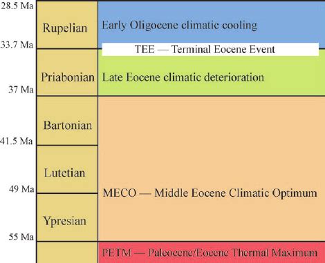 Climatostratigraphic development of the Paleogene Period from the... | Download Scientific Diagram