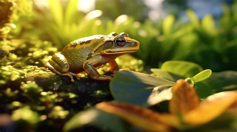 Premium AI Image | Dumpy Frog On Leaves Frog Amphibian Reptilegolden hour