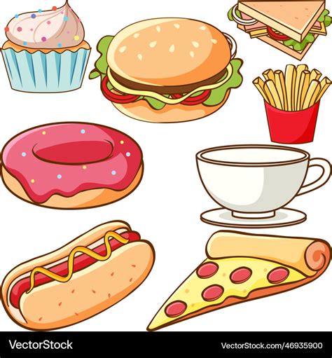 Set of fast food cartoon Royalty Free Vector Image