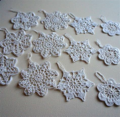 Christmas Crochet Snowflake Ornaments. Set of 12 in 4 Different Designs ...