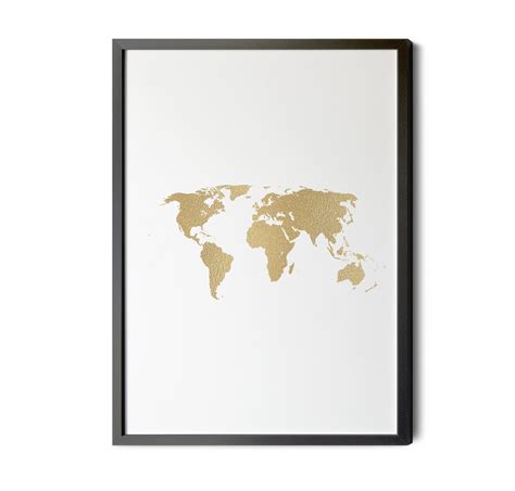 World Map Gold High Resolution Gold Foil World Map Wall - Etsy