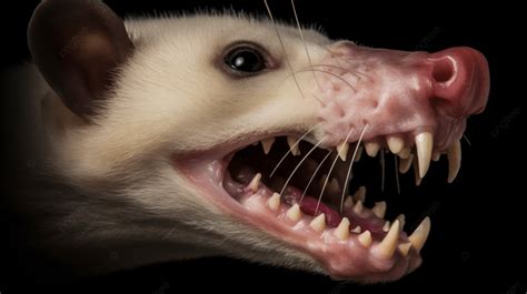 An Opossum Is On The Bottom Of The Screen With Its Mouth Open Background, Possum Teeth Picture ...