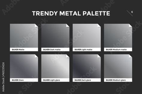 Silver gradient template. Collection palette of silver metallic gradient swatches with gloss for ...