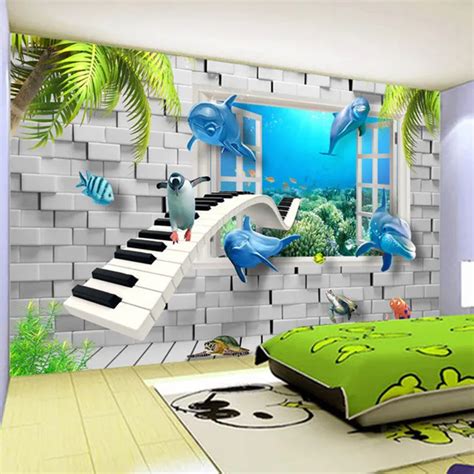 HD Modern Creative Underwater World Children's Room 3D Mural Wallpaper Kids Bedroom Backdrop ...