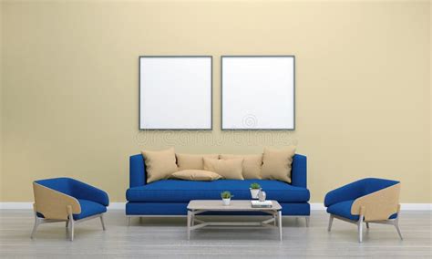 Modern Living Room Frame Mockup Sofa with Cushions and a Lamp Stock ...