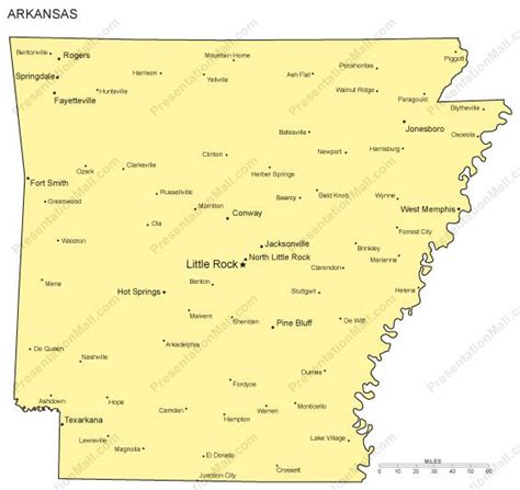 Arkansas Outline Map with Capitals & Major Cities- Digital Vector, Illustrator, PDF, WMF