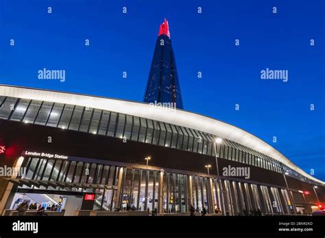 England, London, Southwark, London Bridge City, Night View of London Bridge Station and The ...