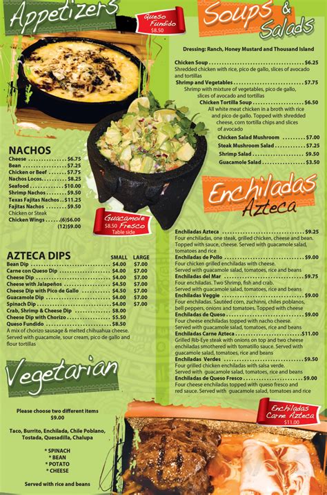 Azteca Mexican Restaurant menu in Mauldin, South Carolina, USA