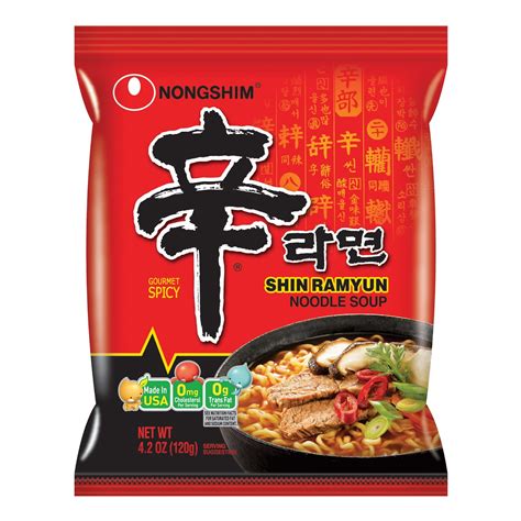 Nongshim Shin Ramyun Spicy Beef Ramen Noodle Soup Pack, 4.2oz X 4 Count ...