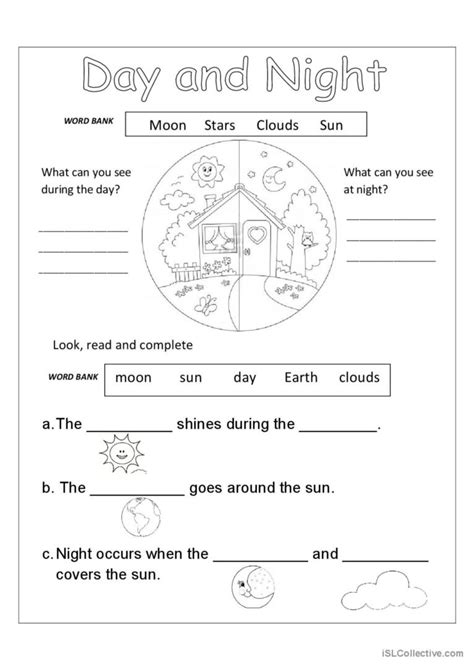 DAY AND NIGHT: English ESL worksheets pdf & doc