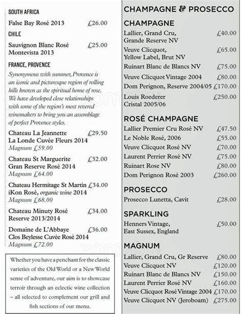 Menu at Bank restaurant, Birmingham