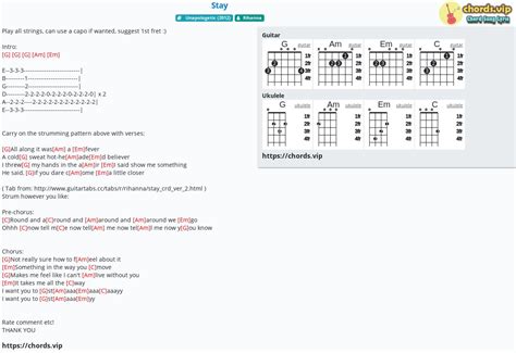 Chord: Stay - Rihanna - tab, song lyric, sheet, guitar, ukulele | chords.vip