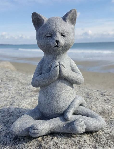 Buddha Cat, Meditating Cat, Yoga Cat Garden Decor, Cat Buddhist Statue, Prayer Pose, Concrete ...