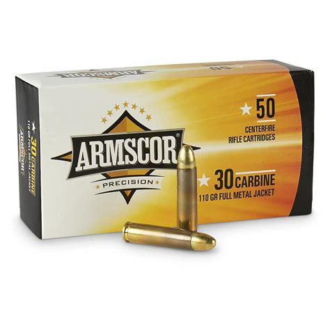 Armscor, .30 Carbine, FMJ, 110 Grain, 500 Rounds - 210616, .30 M1 Carbine Ammo at Sportsman's Guide