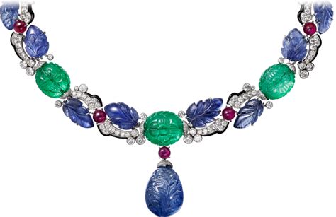 CARTIER Necklace - platinum, one 42.77-carat carved sapphire from Ceylon, carved sapphires and ...