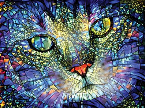 Stained Glass Cat - Max, 1000 Pieces, Goodway Puzzles | Puzzle Warehouse