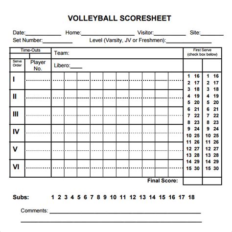 FREE 11+ Sample Volleyball Score Sheet Templates in Google Docs | Google Sheets | Excel | MS ...