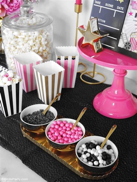Movie Night Party Ideas in Pink, Gold and Black - Party Ideas | Party Printables Blog