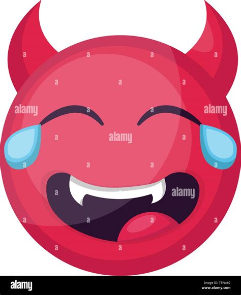 Laughing deep pink devil emoji face vector illustration on a white ...