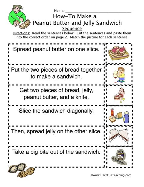 How to Peanut Butter Jelly Sandwich Sequence Worksheet by Teach Simple