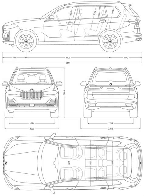 BMW X7 Blueprint for 3D Modeling