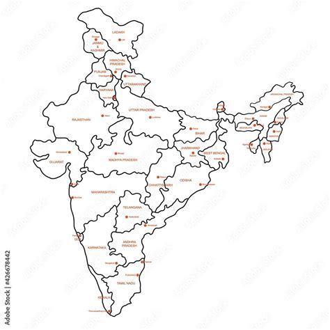 Doodle freehand drawing India political map with major cities. Vector ...