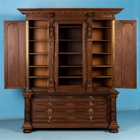 Large Antique Hand-Carved Oak Bookcase at 1stDibs