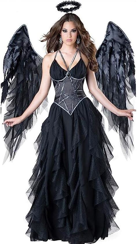 Yabeina Kail Womens Fallen Angel Fancy Dress Costume Sexy Halloween Dark Angel Wings Suit ...