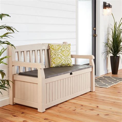 Patio Furniture All-weather Garden Storage Bench (Assembly Required),Cream/Brown # ...