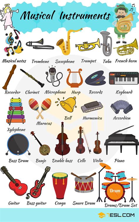 Musical Instruments Vocabulary in English | English vocabulary, Learn english, Learn english ...