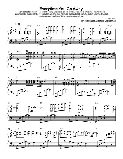 Tunescribers | Everytime You Go Away | Sheet Music