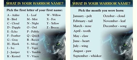 Find Out Your Warrior Name | Warrior Cats | Warrior cat names, Warrior names, Warrior cats name ...